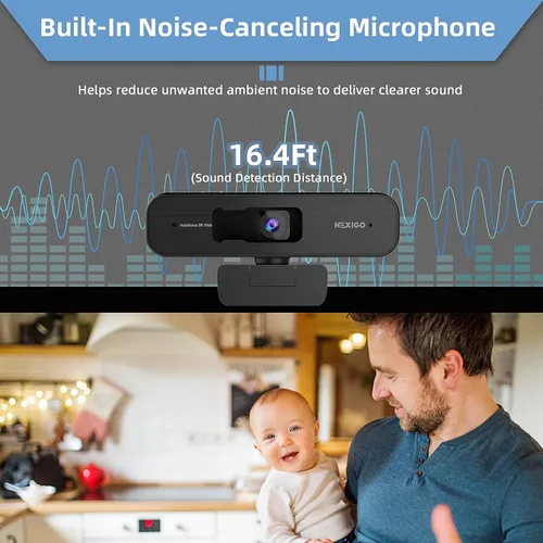 Vista 7 de NexiGo N940P 2K Zoomable Webcam with Remote and Software Controls Sony Starvis Sensor 1080P@60FPS 3X Zoom Dual Stereo Microphone, for
