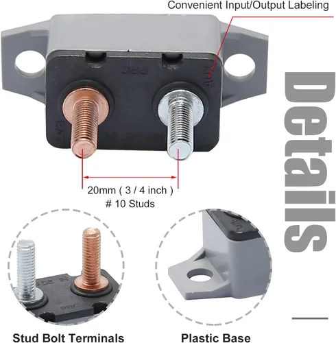Vista 4 de UOIENRT Disyuntor de reinicio automático de 4 piezas DC 12 V - 24 V con perno prisionero de cubierta para automóvil y más (30 A)
