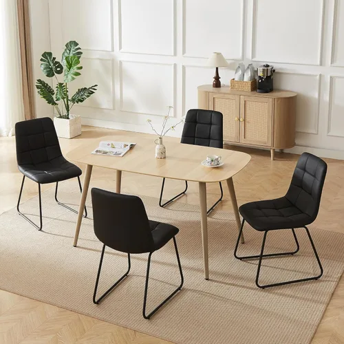 Vista 26 de HIPIHOM Mesa de comedor moderna de granja de 47.2 pulgadas, mesa de comedor rectangular de madera con patas de metal para 4 personas para comedor