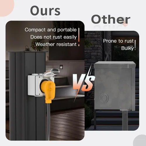 Vista 7 de Caja de toma de corriente de 50 amperios, receptáculo NEMA 10-50R de 125/250 voltios, resistente al polvo y a la intemperie para vehículos