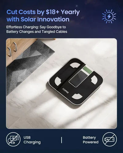 Vista 4 de RENPHO Báscula inteligente de energía solar para peso corporal, báscula digital de baño BMI con pesaje Bluetooth de grasa corporal, monitor