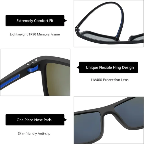 Vista 4 de ZENOTTIC - Gafas de sol polarizadas con montura ligera y cuadrada de TR90 y protección UV400