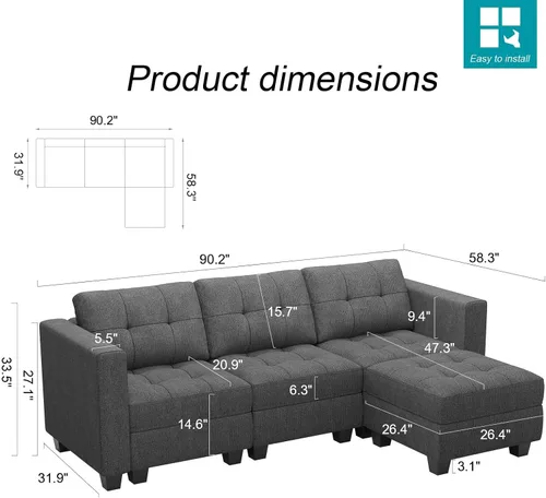 Vista 29 de Belffin Sofá modular modular con tumbonas dobles en forma de U, modular con asiento de almacenamiento, sofá modular con otomanas reversibles