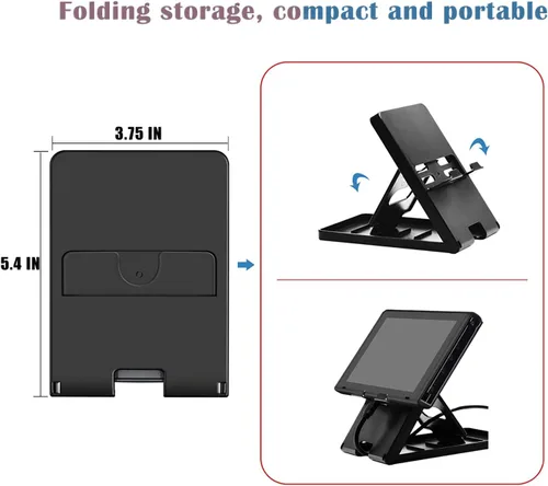 Vista 5 de UDEE Soporte para Nintendo Switch, Steam Deck, teléfono, iPad, soporte antideslizante plegable portátil, ajuste de ángulo de 4 niveles, color negro