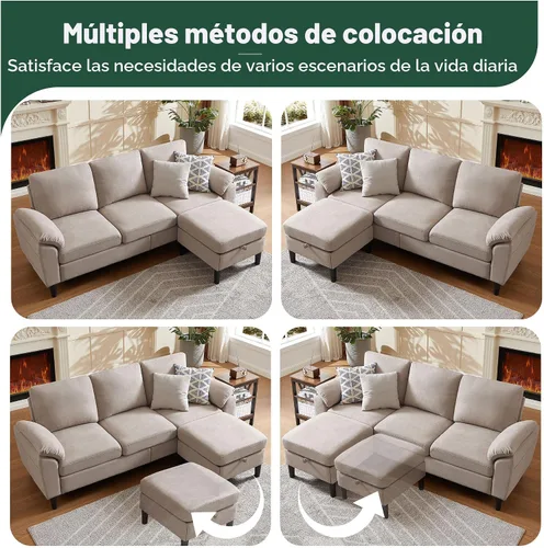 Vista 8 de Sofá modular convertible de 80 pulgadas, sofá pequeño en forma de L de 3 asientos con diván de almacenamiento reversible, sofá moderno de tela