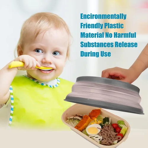 Vista 5 de Cubierta de microondas para alimentos, cubierta plegable para salpicaduras de microondas hecha de TPR apta para lavavajillas, sin BPA, color gris