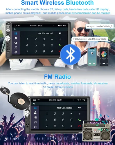 Vista 3 de Radio estéreo para automóvil con Carplay Android Auto, podofo 7 pulgadas 1080P HD IPS pantalla táctil 5.1 Bluetooth Radio de coche Soporte de audio