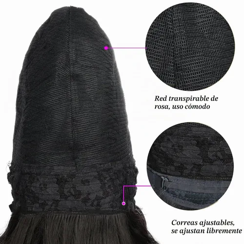 Vista 7 de Peluca negra de colmena grande y rizada para mujer, disfraz de Halloween de Negro