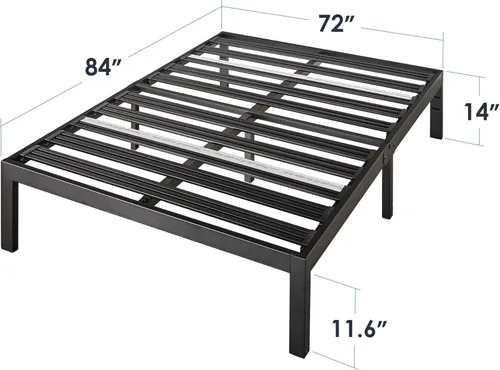 Vista 3 de Mellow Rocky Base C - Cama de plataforma de 14 pulgadas, acero blanco resistente, con listones de acero anchos patentados (no necesita somier)