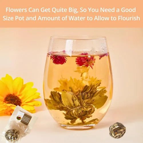 Vista 3 de Juego de regalo de té floreciente, 10 variedades únicas de bolas de té floreciente, VitalForest Envase individual hecho a mano de té verde