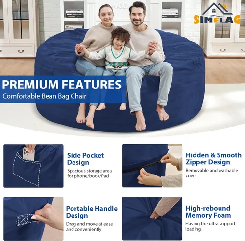 Vista 273 de Puf de 5 pies, puf grande con relleno de espuma viscoelástica, sofá puff esponjoso con funda de terciopelo holandés, puf redondo para sala de estar