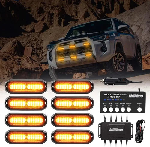 WINECO Luces de emergencia para vehículos, Kit de luces estroboscópicas de emergencia de montaje en superficie de la parrilla de la luz de la Ámbar