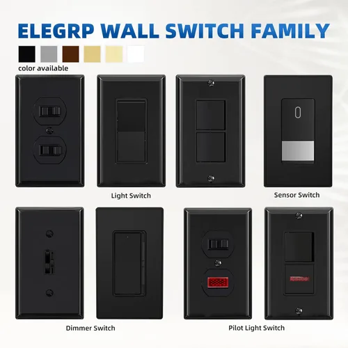 Vista 6 de ELEGRP Interruptor de luz decorativo de un solo polo con placa sin tornillos, 15 A 120-277 V, reemplazo del interruptor basculante de paleta