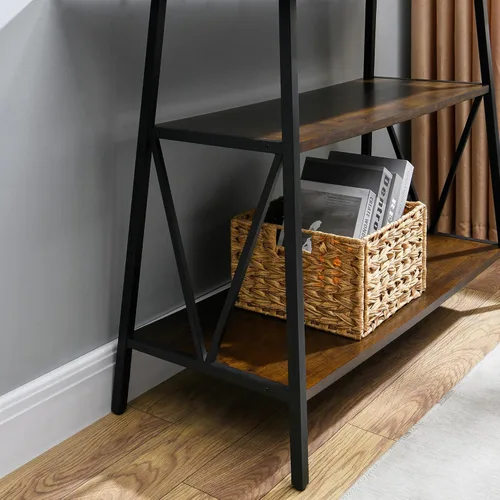 Vista 6 de MODERION Mesa consola con mesa dentada, mesa de entrada de madera maciza con estante de almacenamiento, mesa de pasillo rústica de 3 niveles, mesa