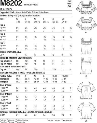 Vista 2 de McCall M8202ZZ - Kit de patrón de costura con cuello cuadrado con variaciones de estilo, código M8202, tallas L-XL-2XL