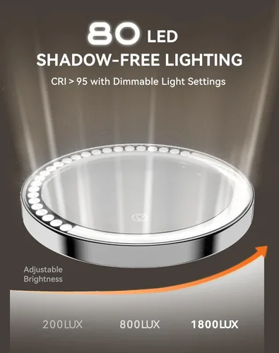 Vista 2 de DOWRY Espejo de maquillaje iluminado recargable de 4000 mAh, espejo de tocador de 20 aumentos, espejo giratorio de dos caras para mujeres, esposa
