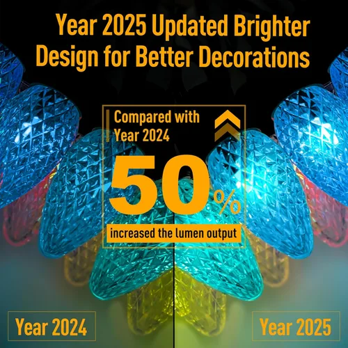 Vista 9 de Luces LED Inteligentes C9 de Navidad para Exteriores, 118 Pies, 150 Luces LED C9 en Cadena, Control por Aplicación, Más de 105 Modos, Impermeables