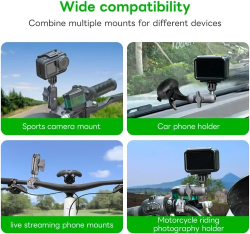 Vista 6 de FANAUE El brazo de doble enchufe se conecta a un adaptador de cabeza de bola de 0.669 in solamente, compatible con soporte GPS Garmin y soporte