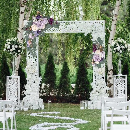 Vista 4 de Juego de 2 flores artificiales para arco de boda, flores artificiales para letrero de boda, decoración de boda polvorienta para decoración de Champán
