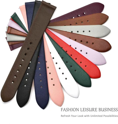 Vista 6 de WOCCI Correa de reloj elegante de 0.315 in de ancho, correa de repuesto de cuero genuino con hebilla dorada (negro)