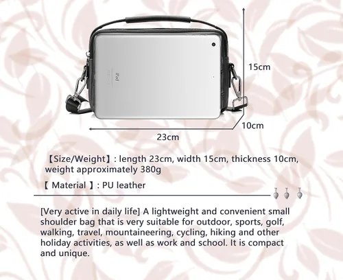 Vista 6 de FSD. WG Small Leather Sling Shoulder Bag for Men, Messenger Pack, Black, One Size, 9 x 4 x6