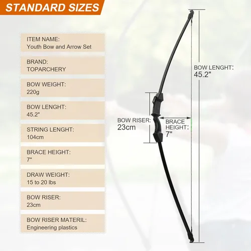 Vista 3 de TOPARCHERY Juego de Arco Recurvo de Tiro con Arco y Flecha Desmontable Arco de Caza para Deportes al Aire Libre Regalo de Tiro con Arco