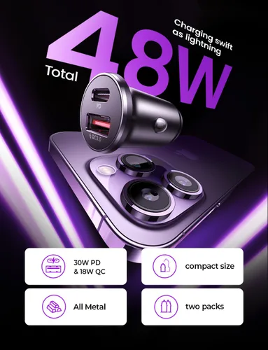 Vista 2 de LISEN Cargador de teléfono de coche de 54 W USB C, adaptador de encendedor de cigarrillos, accesorios de coche para iPhone, adaptador de cargador