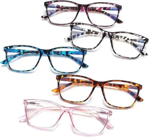 Vista 4 de SIGVAN Lentes de lectura para mujer, con bloqueo de luz azul, bisagra de resorte, diseño de moda, lentes con estampado para mujer