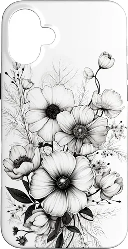 Vista 23 de Flowers Design Black and White Floral Women Case for iPhone 16