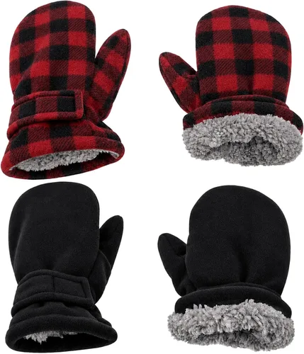 Vista 21 de N'Ice Caps Baby Toddler Mittens Kids 2 Pair Pack Fleece Warm Sherpa Lined Negro + Gris