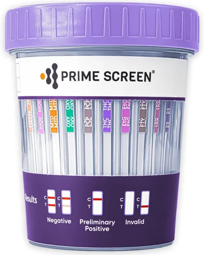 Prime Screen Kit de panel de prueba de orina de múltiples fármacos (AMP, BAR, BUP, BZO, COC, mAMP, MDMA, MOP/OPI, MTD, OXY, PCP, THC, ETG, FTY, TRA,