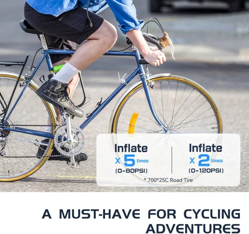 Vista 4 de TOPUMP Mini bomba eléctrica para bicicleta sin pantalla, bomba de aire portátil de 120 PSI, bomba de neumático de bicicleta pequeña recargable