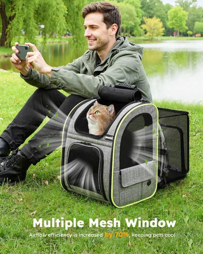 Vista 7 de Pecute - Mochila para mascotas, extensible con malla transpirable para perros pequeños, gatos, mochila para mascotas, para senderismo, viajes
