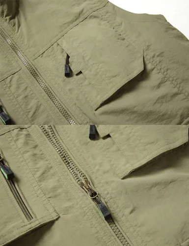 Vista 6 de Gnveub Chaleco de pesca para hombre, para trabajo al aire libre, secado rápido, con cremallera, reversible, con múltiples bolsillos