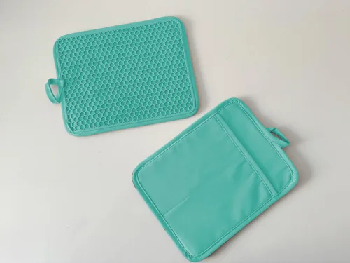 Vista 4 de Oven Pot Holder with Pocket Cotton Heat Resistant Coaster Potholder Kitchen Hot Pad Oven Mitts for Cooking and Baking Square 7"x9" (Aqua, Silicone)