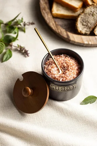 Vista 6 de LYEOBOH Azucarero Negro con Tapa y Cuchara, Contenedor de Azúcar Estilo Granja de 15 Oz para Accesorios de Barra de Café, Contenedores