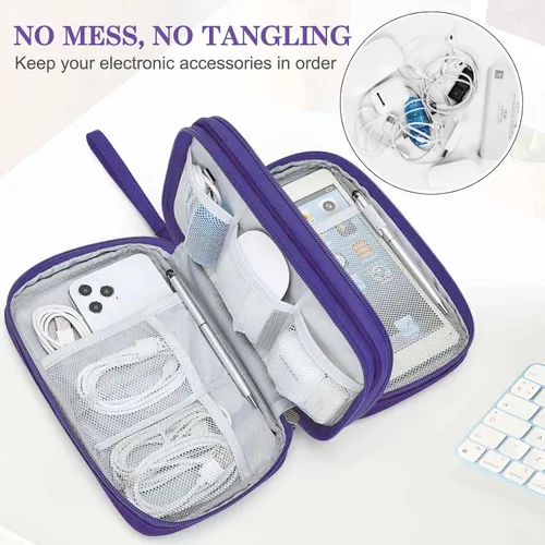 Vista 174 de FYY Organizador para accesorios electrónicos, para viajes, para cables, celular y cargadores, estuche portátil, impermeable, doble capa, bolsa