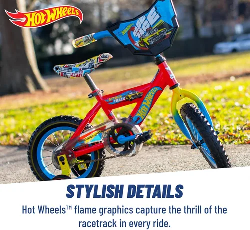 Vista 4 de Dynacraft Hot Wheels Boys BMX Bikes Sizes 12" - 18" for Ages 3-9 Years in red, Black, with Handlebar rev Grip Play Feature