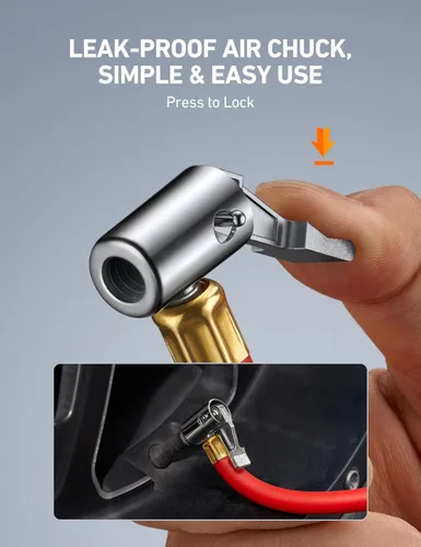 Vista 2 de AstroAI T1 Medidor de presión digital de neumáticos con inflador, portabrocas de aire de 3-250 PSI con manómetro, resistente con acoplador