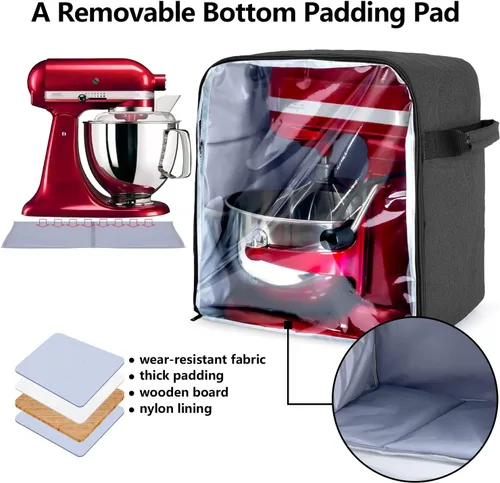 Vista 5 de Luxja Cubierta antipolvo compatible con mezcladores KitchenAid de 4.5 cuartos y 5 cuartos (con una almohadilla de relleno inferior), cubierta Negro