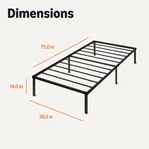 Vista 52 de Yaxa Basics Base de cama con almacenamiento, plataforma de metal plegable, acero resistente, no necesita somier, 14 pulgadas de alto, instalación