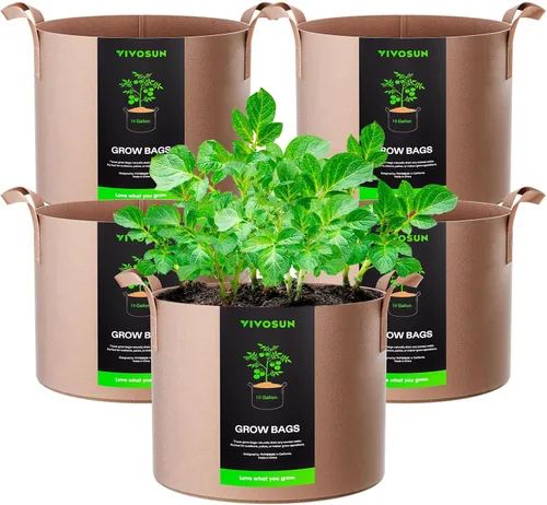 Vista 12 de VIVOSUN - Paquete de 5, 1 galón, bolsas para cultivar de tela no tejida gruesa resistente con asas