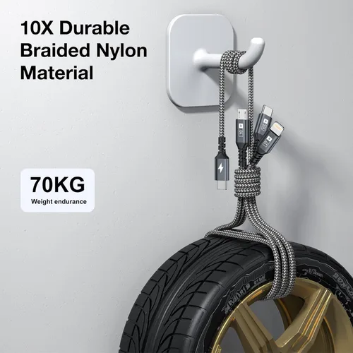 Vista 5 de Cable de carga múltiple USB C de 100 W [1.2 M] Cable de carga 3 en 1 con chip E-Mark, USB C [100W] + Lightning[27W] + Micro [10W] para Samsung S23