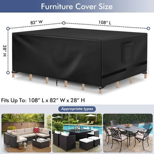 Vista 2 de Richwon Funda para Muebles de Patio, Funda Impermeable Rectangular para Mesa de Exterior, Protección Resistente para Conjunto Seccional 108"L x 82"W