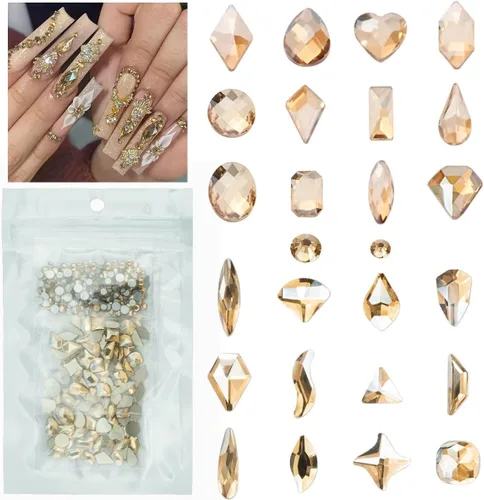Vista 12 de Diamantes de imitación negros para uñas, 120 formas múltiples con parte trasera plana, gemas de cristales negros azabache + SS10 SS16 cuentas
