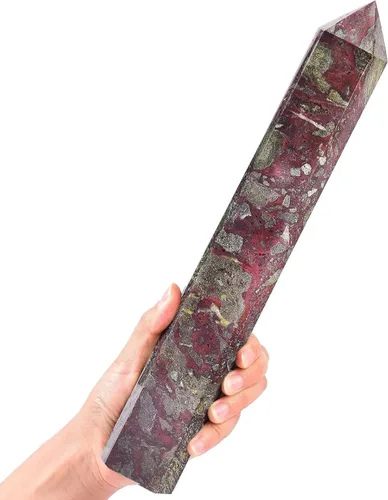 Vista 62 de AMOYSTONE Torre de obelisco de cristal curativo extra grande de aventurina azul con punta de cristal, decoración Reiki 1-1.2 KG