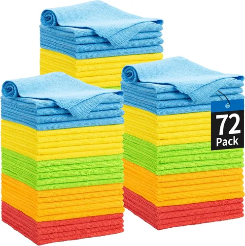 Vista 12 de Toallas de microfibra para automóviles, paquete de 24 paños de limpieza de microfibra, toallas de limpieza de 11.5 x 11.5 pulgadas, absorbentes a