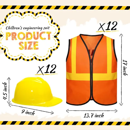 Vista 3 de SATINIOR 24 Pcs Construction Birthday Party Supplies Kid Construction Hat and Vest Worker Costume Kids Role Play Dressing up