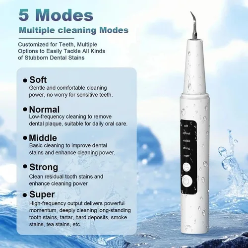Vista 5 de Removedor de placa oral recargablesarro para dientes, cuidado bucal, kit de limpieza de dientes con luz LED y 5 modos ajustables escalador dental