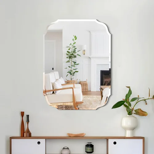 Vista 3 de Espejo de pared plateado de 18 x 24 pulgadas, con borde biselado, sin marco, para baño, tocador, dormitorio, espejos rectangulares
